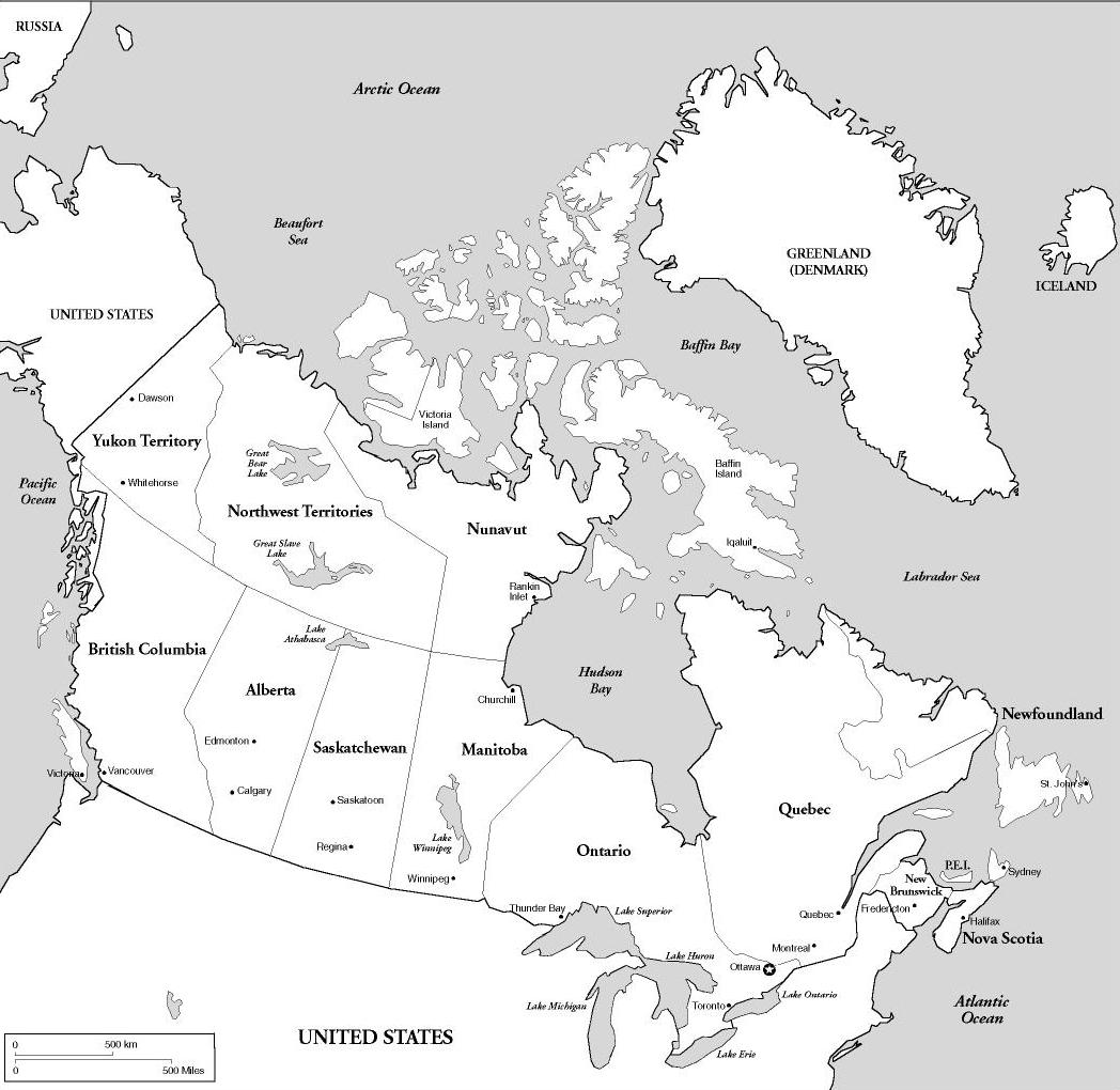 carte canada vierge - Un voyage au Canada